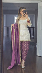 Captivating  Embroidery Sequence Work White Color Dhoti Suit Captivating  Embroidery Sequence Work White Color Dhoti Suit
