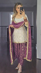 Captivating  Embroidery Sequence Work White Color Dhoti Suit Captivating  Embroidery Sequence Work White Color Dhoti Suit