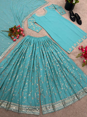 Fantastic Embroidery Sequence Work Rama Color Top With Plazzo Suit Fantastic Embroidery Sequence Work Rama Color Top With Plazzo Suit