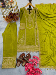 Beautiful  Embroidery Sequence Work Perrot Color Anarkali Suit Beautiful  Embroidery Sequence Work Perrot Color Anarkali Suit
