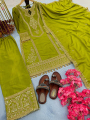 Beautiful  Embroidery Sequence Work Perrot Color Anarkali Suit Beautiful  Embroidery Sequence Work Perrot Color Anarkali Suit
