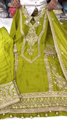 Beautiful  Embroidery Sequence Work Perrot Color Anarkali Suit Beautiful  Embroidery Sequence Work Perrot Color Anarkali Suit