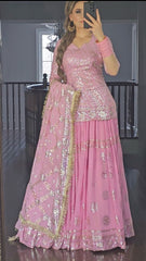 Stunning Sequence Work Pink Color Top With Lehenga Stunning Sequence Work Pink Color Top With Lehenga
