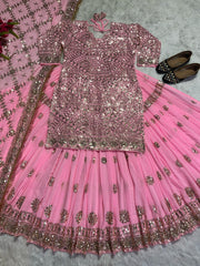 Stunning Sequence Work Pink Color Top With Lehenga Stunning Sequence Work Pink Color Top With Lehenga