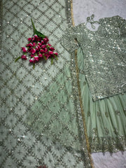 Stunning Sequence Work Perrot Color Top With Lehenga Stunning Sequence Work Perrot Color Top With Lehenga