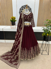 Captivating Maroon Color Heavy Embroidery Sequence Work Lehengha Choli Captivating Maroon Color Heavy Embroidery Sequence Work Lehengha Choli