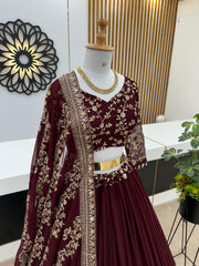 Captivating Maroon Color Heavy Embroidery Sequence Work Lehengha Choli Captivating Maroon Color Heavy Embroidery Sequence Work Lehengha Choli