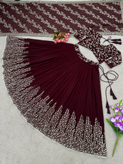 Captivating Maroon Color Heavy Embroidery Sequence Work Lehengha Choli Captivating Maroon Color Heavy Embroidery Sequence Work Lehengha Choli