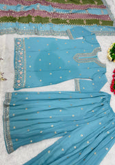 Stylish Embroidery Sequins Work Sky Blue Color Anarkali Suit Stylish Embroidery Sequins Work Sky Blue Color Anarkali Suit