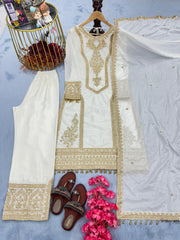 Beautiful  Embroidery Sequence Work White Color Anarkali Suit Beautiful  Embroidery Sequence Work White Color Anarkali Suit