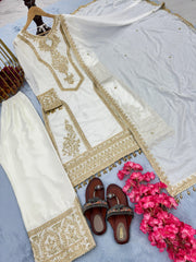 Beautiful  Embroidery Sequence Work White Color Anarkali Suit Beautiful  Embroidery Sequence Work White Color Anarkali Suit