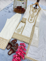 Beautiful  Embroidery Sequence Work White Color Anarkali Suit Beautiful  Embroidery Sequence Work White Color Anarkali Suit