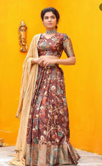 Glimmering  Kalamkari Print Work Malhari Silk Lehenga Choli Glimmering  Kalamkari Print Work Malhari Silk Lehenga Choli