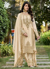 Captivating Sequins Work Cream Color Anarkali Suit Captivating Sequins Work Cream Color Anarkali Suit