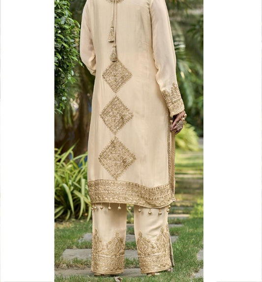 Captivating Sequins Work Cream Color Anarkali Suit
