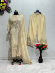 Captivating Sequins Work Cream Color Anarkali Suit Captivating Sequins Work Cream Color Anarkali Suit