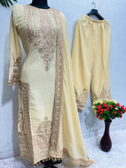 Captivating Sequins Work Cream Color Anarkali Suit Captivating Sequins Work Cream Color Anarkali Suit