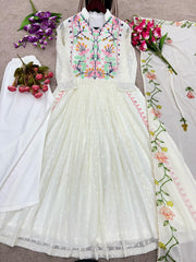 Amazing  Embroidery Malty Thread Work White Color Anarkali Suit Amazing  Embroidery Malty Thread Work White Color Anarkali Suit