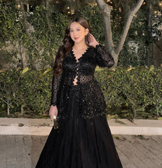Captivating Embroidery Sequins Work Black Color Top With Lehenga Captivating Embroidery Sequins Work Black Color Top With Lehenga
