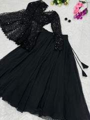 Captivating Embroidery Sequins Work Black Color Top With Lehenga Captivating Embroidery Sequins Work Black Color Top With Lehenga