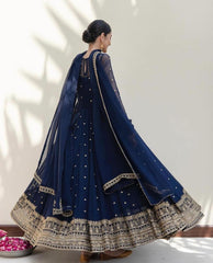 Outstanding Pattern Navy Blue Color Gown Outstanding Pattern Navy Blue Color Gown