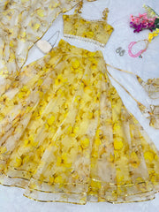 Peaceful Yellow Color Organza Digital Printed Lehenga Choli Peaceful Yellow Color Organza Digital Printed Lehenga Choli