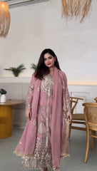 Demanding Embroidery Sequence Work Peach Color Anarkali Suit Demanding Embroidery Sequence Work Peach Color Anarkali Suit