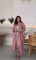 Demanding Embroidery Sequence Work Peach Color Anarkali Suit Demanding Embroidery Sequence Work Peach Color Anarkali Suit