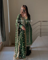 Eid Special Embroidery Sequenced Work Green Color Sharara Suit Eid Special Embroidery Sequenced Work Green Color Sharara Suit
