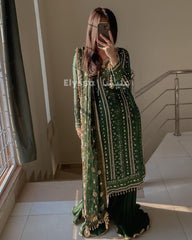 Eid Special Embroidery Sequenced Work Green Color Sharara Suit Eid Special Embroidery Sequenced Work Green Color Sharara Suit