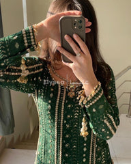 Eid Special Embroidery Sequenced Work Green Color Sharara Suit Eid Special Embroidery Sequenced Work Green Color Sharara Suit