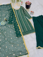 Eid Special Embroidery Sequenced Work Green Color Sharara Suit Eid Special Embroidery Sequenced Work Green Color Sharara Suit