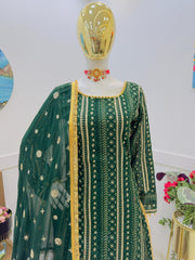 Eid Special Embroidery Sequenced Work Green Color Sharara Suit Eid Special Embroidery Sequenced Work Green Color Sharara Suit