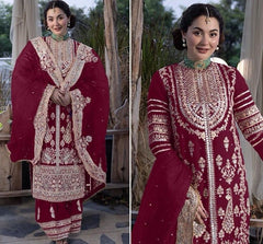 Demanding Embroidery Sequence Work Red Color Anarkali Suit Demanding Embroidery Sequence Work Red Color Anarkali Suit