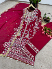 Demanding Embroidery Sequence Work Red Color Anarkali Suit Demanding Embroidery Sequence Work Red Color Anarkali Suit