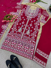 Demanding Embroidery Sequence Work Red Color Anarkali Suit Demanding Embroidery Sequence Work Red Color Anarkali Suit