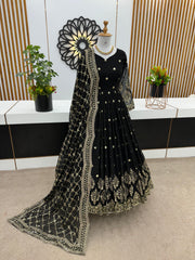 Mesmerizing Embroidery Sequence Work Black Color Long Gown Mesmerizing Embroidery Sequence Work Black Color Long Gown