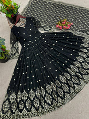 Mesmerizing Embroidery Sequence Work Black Color Long Gown Mesmerizing Embroidery Sequence Work Black Color Long Gown