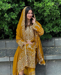 Demanding Embroidery Sequence Work Yellow Color Anarkali Suit Demanding Embroidery Sequence Work Yellow Color Anarkali Suit