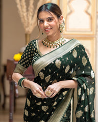 Embellished Green Color Jacquard Border Silk Saree Embellished Green Color Jacquard Border Silk Saree