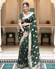 Embellished Green Color Jacquard Border Silk Saree Embellished Green Color Jacquard Border Silk Saree