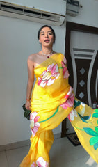 Captivating Yellow Color Organza Silk Ready To Wear Saree Captivating Yellow Color Organza Silk Ready To Wear Saree