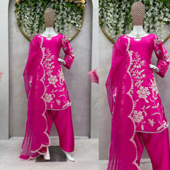 Trendy Pink Color Thread Sequence Work Patiala Suit Trendy Pink Color Thread Sequence Work Patiala Suit