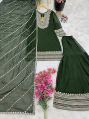 Glorious Coding Sequence Embroidery Green Color Sharara Suit Glorious Coding Sequence Embroidery Green Color Sharara Suit