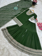 Glorious Coding Sequence Embroidery Green Color Sharara Suit Glorious Coding Sequence Embroidery Green Color Sharara Suit