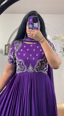 Demanding Embroidered Work Blue Color Gown Demanding Embroidered Work Blue Color Gown
