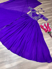 Demanding Embroidered Work Blue Color Gown Demanding Embroidered Work Blue Color Gown