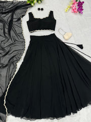 Trendy Party Wear Plain Black Color Lehenga Choli Trendy Party Wear Plain Black Color Lehenga Choli