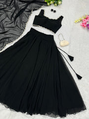 Trendy Party Wear Plain Black Color Lehenga Choli Trendy Party Wear Plain Black Color Lehenga Choli
