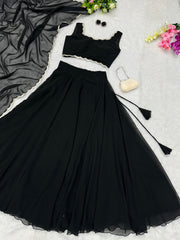 Trendy Party Wear Plain Black Color Lehenga Choli Trendy Party Wear Plain Black Color Lehenga Choli
